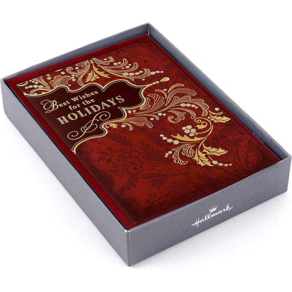 imageHallmark Bulk Boxed Christmas Card Assortment Elegant JewelTone Floral Assortment 72 Cards and EnvelopesGold Holly and Ivy Holiday Cards
