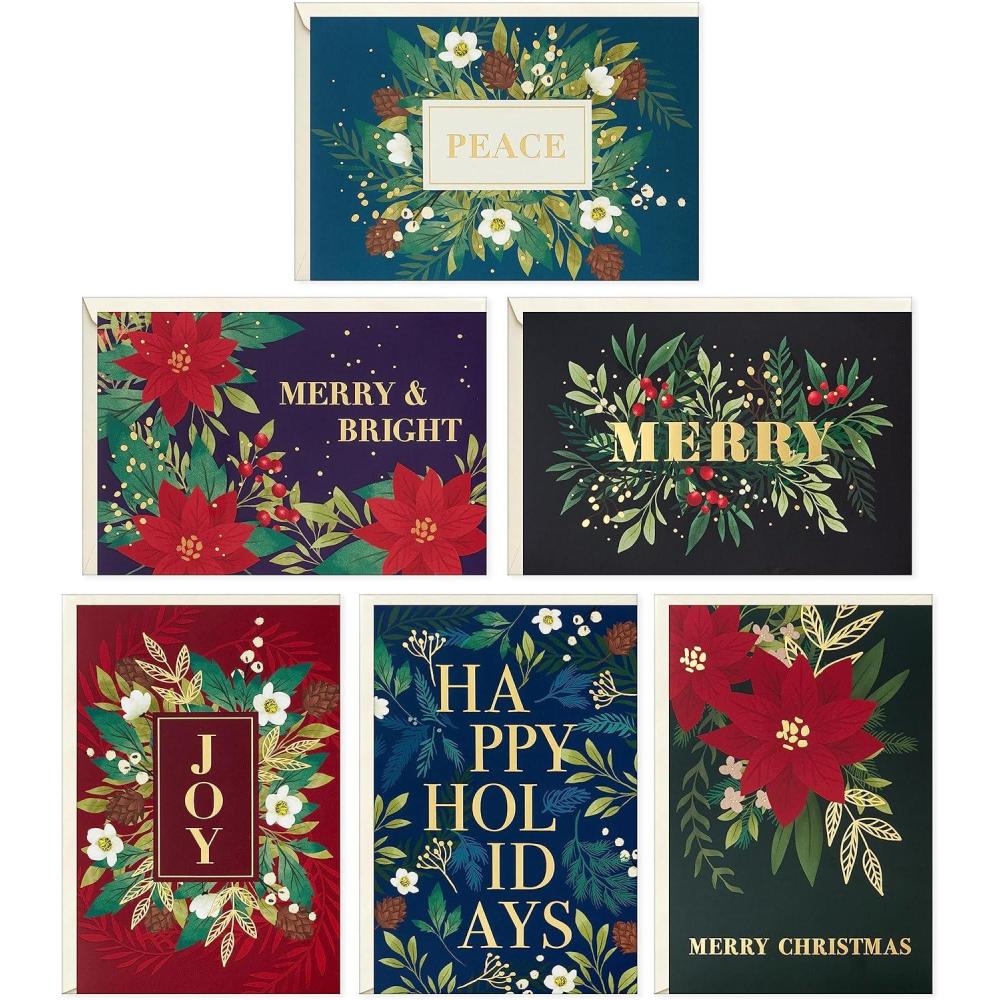 imageHallmark Bulk Boxed Christmas Card Assortment Elegant JewelTone Floral Assortment 72 Cards and EnvelopesJewelTone Florals Holiday Card Assortment