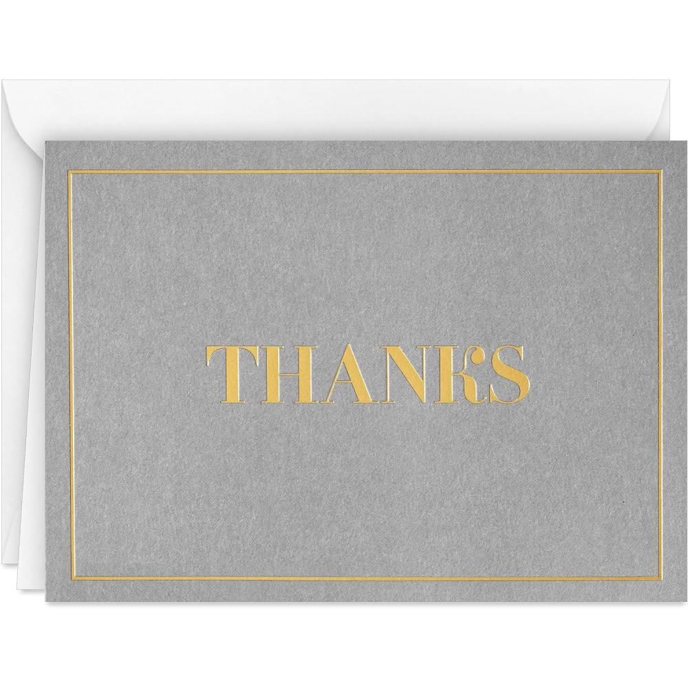 imageHallmark Bulk Thank You Cards 100 Blank Notes with Envelopes for Weddings Graduation Small Business Gold and Gray