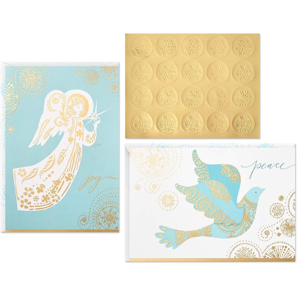 imageHallmark Christmas Boxed Card Assortment Snowman and Christmas Tree 40 Cards with Envelopes and Gold SealsDove and Angel