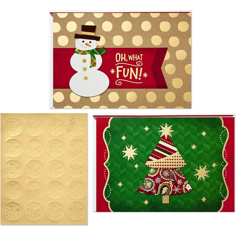 imageHallmark Christmas Boxed Card Assortment Snowman and Christmas Tree 40 Cards with Envelopes and Gold SealsSnowman and Christmas Tree