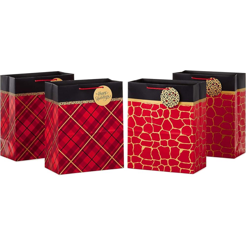 imageHallmark Christmas Gift Bag Assortment 8 Bags 3 Small 6quot 3 Medium 9quot 2 Large 13quot Red White and Gray Snowman Citrus Quilted Snowflakes1 Count Pack of 4