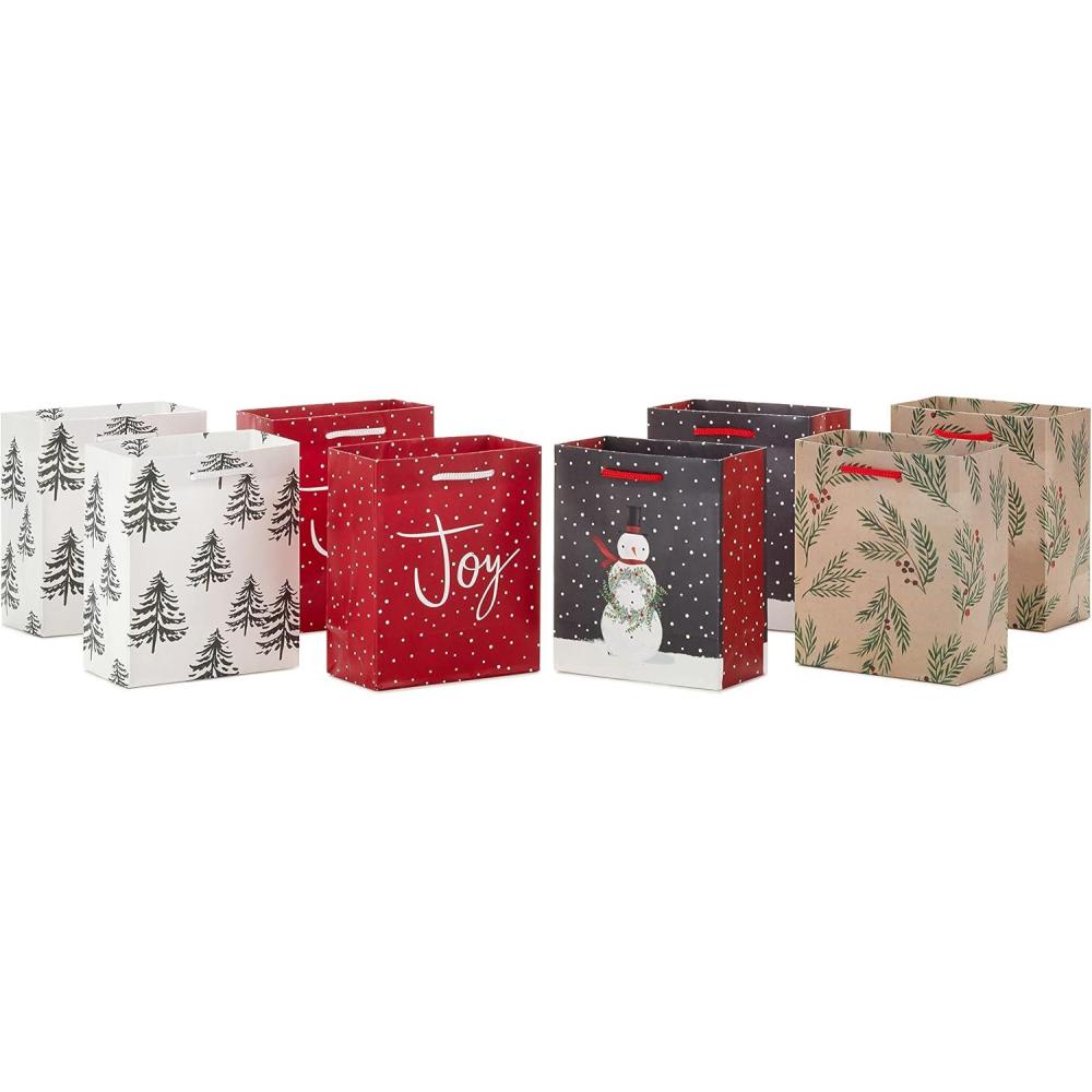 imageHallmark Christmas Gift Bag Assortment 8 Bags 3 Small 6quot 3 Medium 9quot 2 Large 13quot Red White and Gray Snowman Citrus Quilted Snowflakes8 Count Pack of 1