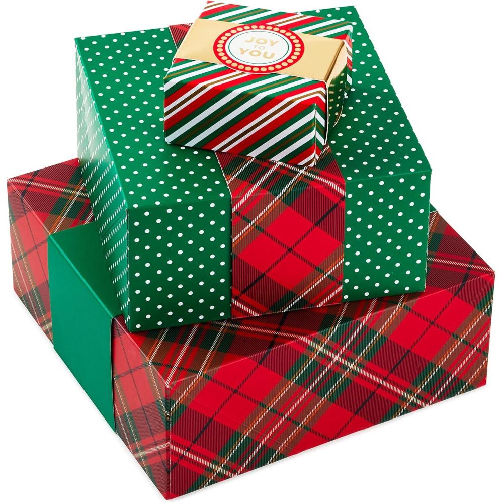 imageHallmark Christmas Gift Boxes 3Pack Assorted Sizes Red ampamp Green Stripes Plaid Polka Dots for Hostess Gifts Holiday Parties Wrapped TreatsStripes  Dots  Plaid