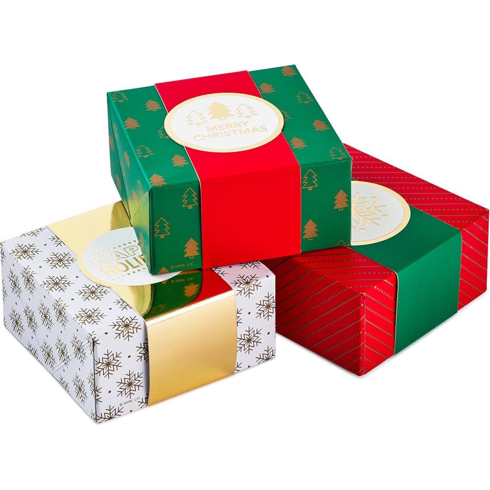 imageHallmark Christmas Gift Boxes 3Pack Assorted Sizes Red ampamp Green Stripes Plaid Polka Dots for Hostess Gifts Holiday Parties Wrapped TreatsWhite  Green  Red
