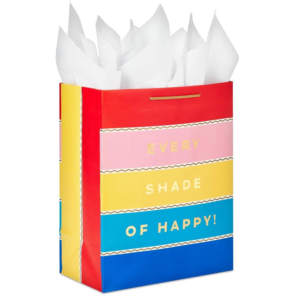 imageHallmark Crayola 13quot Large Gift Bag with Tissue Paper Rainbow Stripes for Birthdays Graduations Baby Showers Back to School Teachers Kids