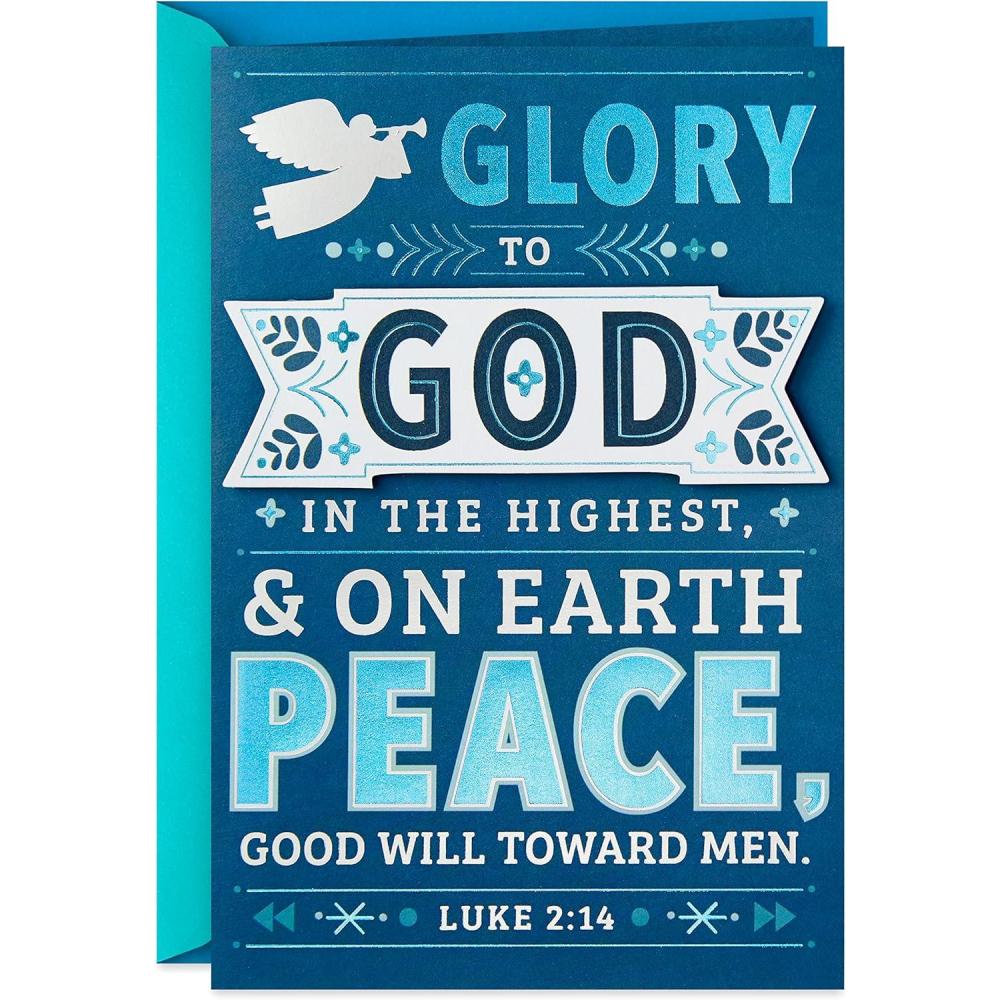 imageHallmark DaySpring Religious Christmas Card Glory to God Blue and SilverReligious  Glory to God Card