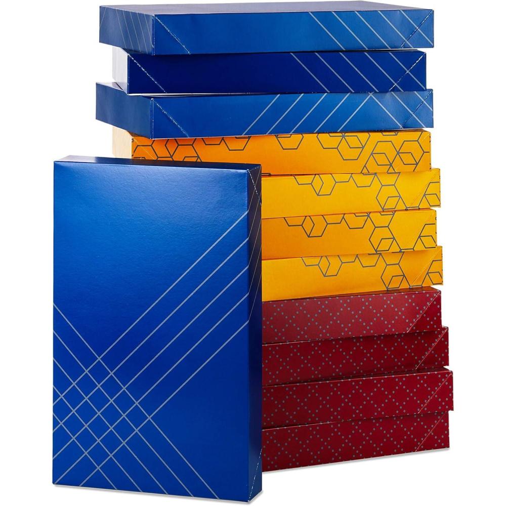 imageHallmark Designed Shirt Boxes with Lids 8 Boxes 2 Each of Orange and Blue Stripes Plaid Dots Happy Birthday for Birthdays Fathers Day GraduationsBlue  Yellow  Red