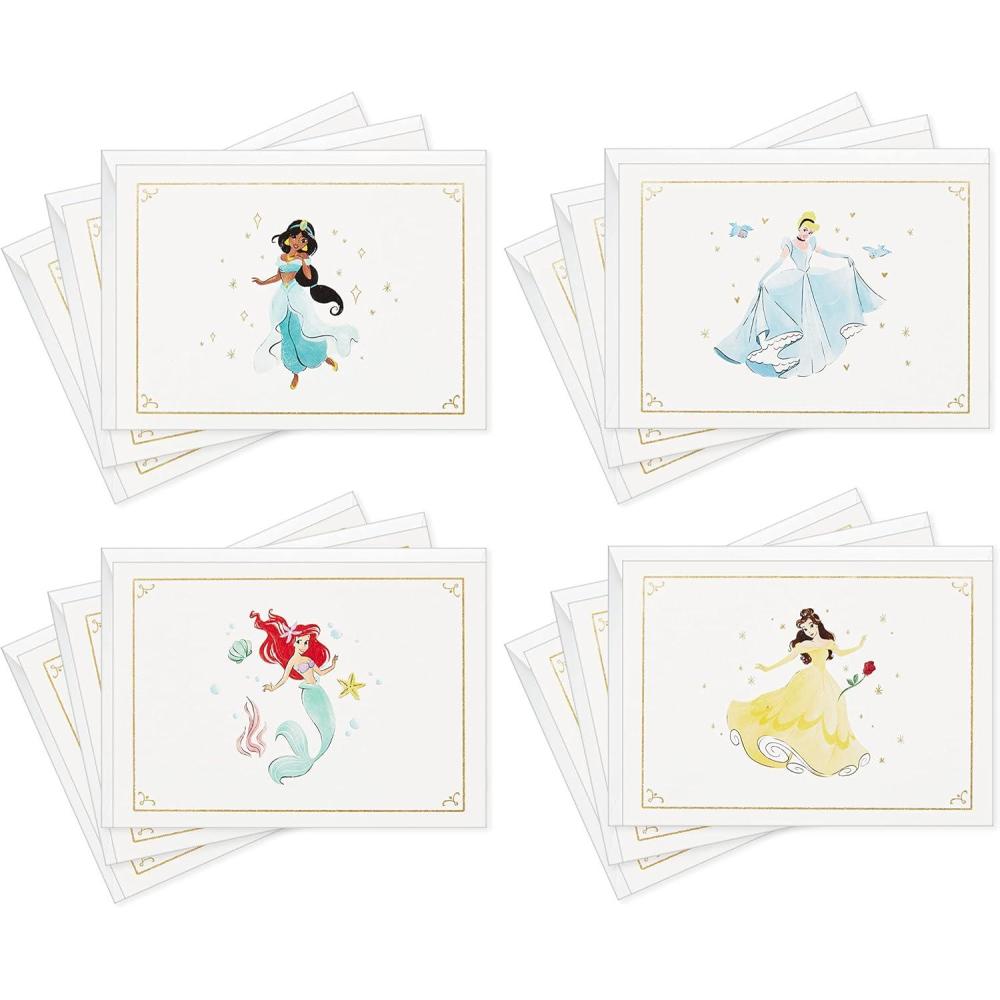 imageHallmark Disney Princess Blank Cards Assortment 12 All Occasion Cards and Envelopes Ariel Cinderella Jasmine Belle
