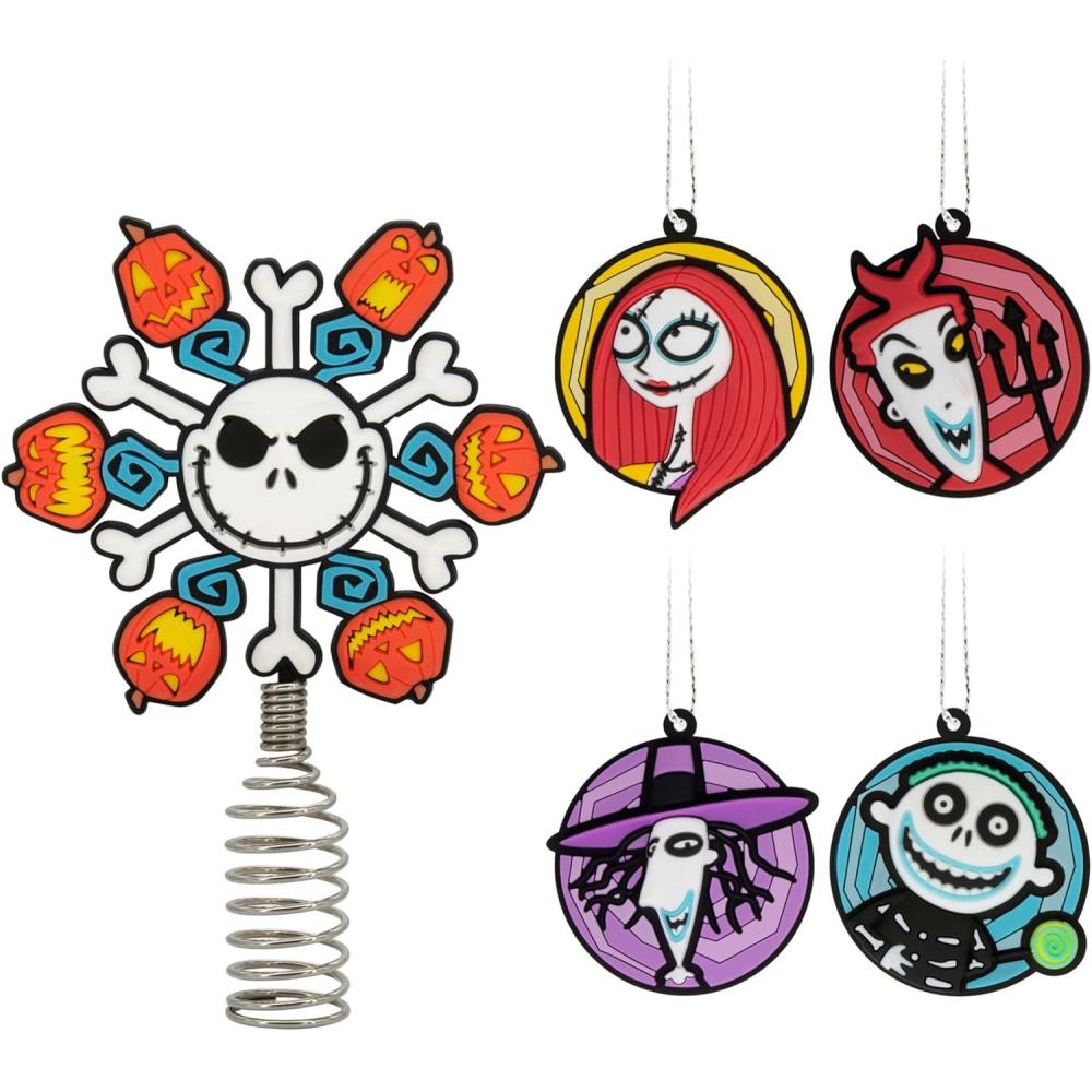 imageHallmark Disney Tim Burtons The Nightmare Before Christmas 5quot Miniature Christmas Tree Topper and 17quot Mini Ornaments Set of 5 ShatterproofMini Tree Topper Set