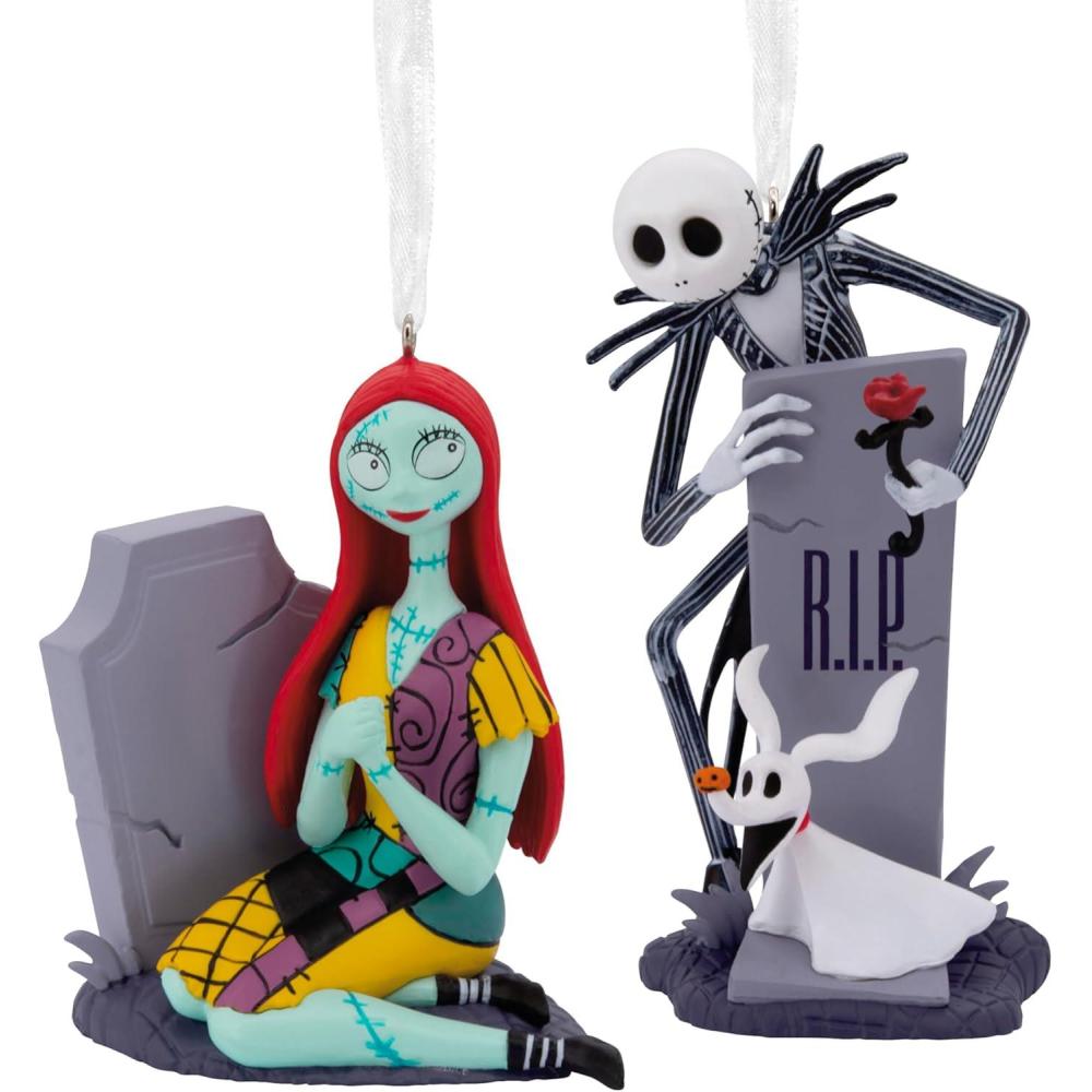 imageHallmark Disney Tim Burtons The Nightmare Before Christmas Jack and Sally with Tombstones Christmas Ornaments Set of 2Jack  Sally