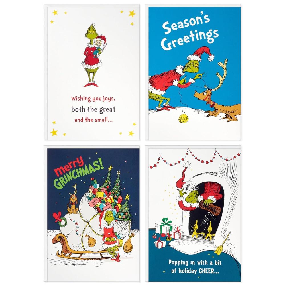 imageHallmark Dr Seuss Grinch Boxed Christmas Card Assortment 24 Cards and 24 Envelopes Cindy Lou Who Max the Dog Merry Grinchmas