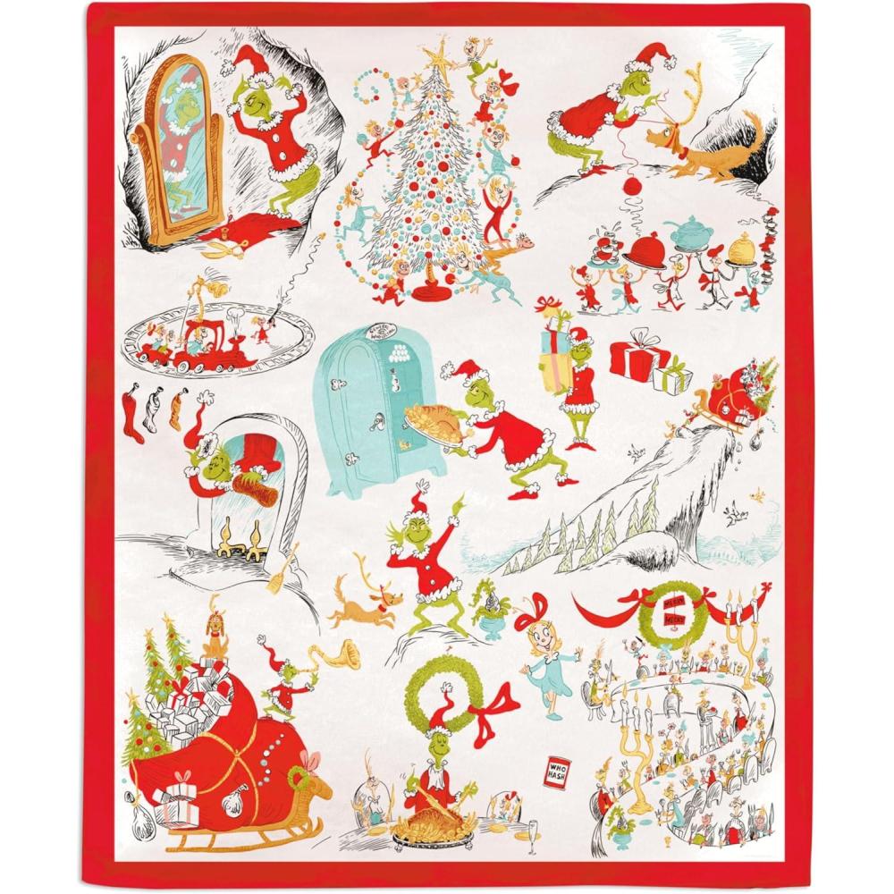 imageHallmark Dr Seuss Grinch Storybook Blanket 50quot x 60quot Gift for Kids Fans Collectors