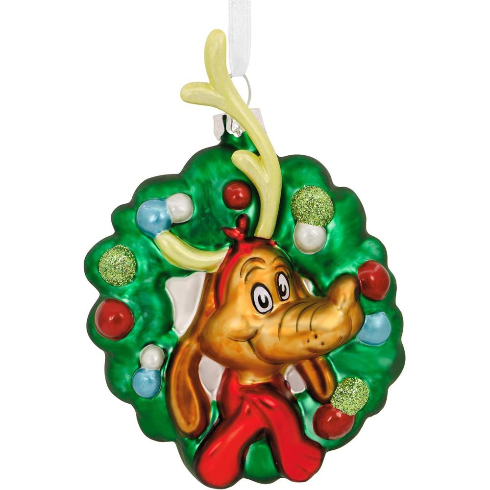 imageHallmark Dr Seuss How The Grinch Stole Christmas Max in Wreath Blown Glass Christmas Ornament 0003HCM1055Max in Wreath