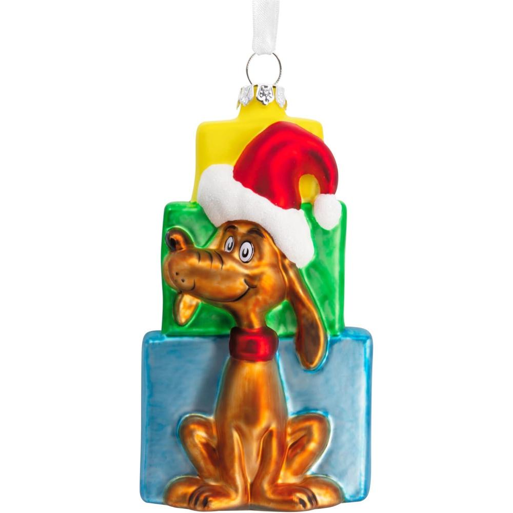imageHallmark Dr Seuss How The Grinch Stole Christmas Max in Wreath Blown Glass Christmas Ornament 0003HCM1055Max the Dog