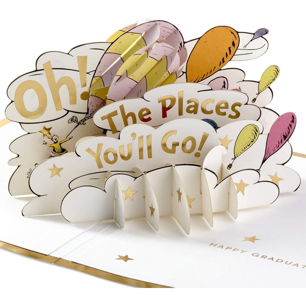 imageHallmark Dr Seuss Pop Up Graduation Card Oh the Places Youll Go for High School Kindergarten Middle School College and College Graduates  Signature Paper WonderGraduation Card