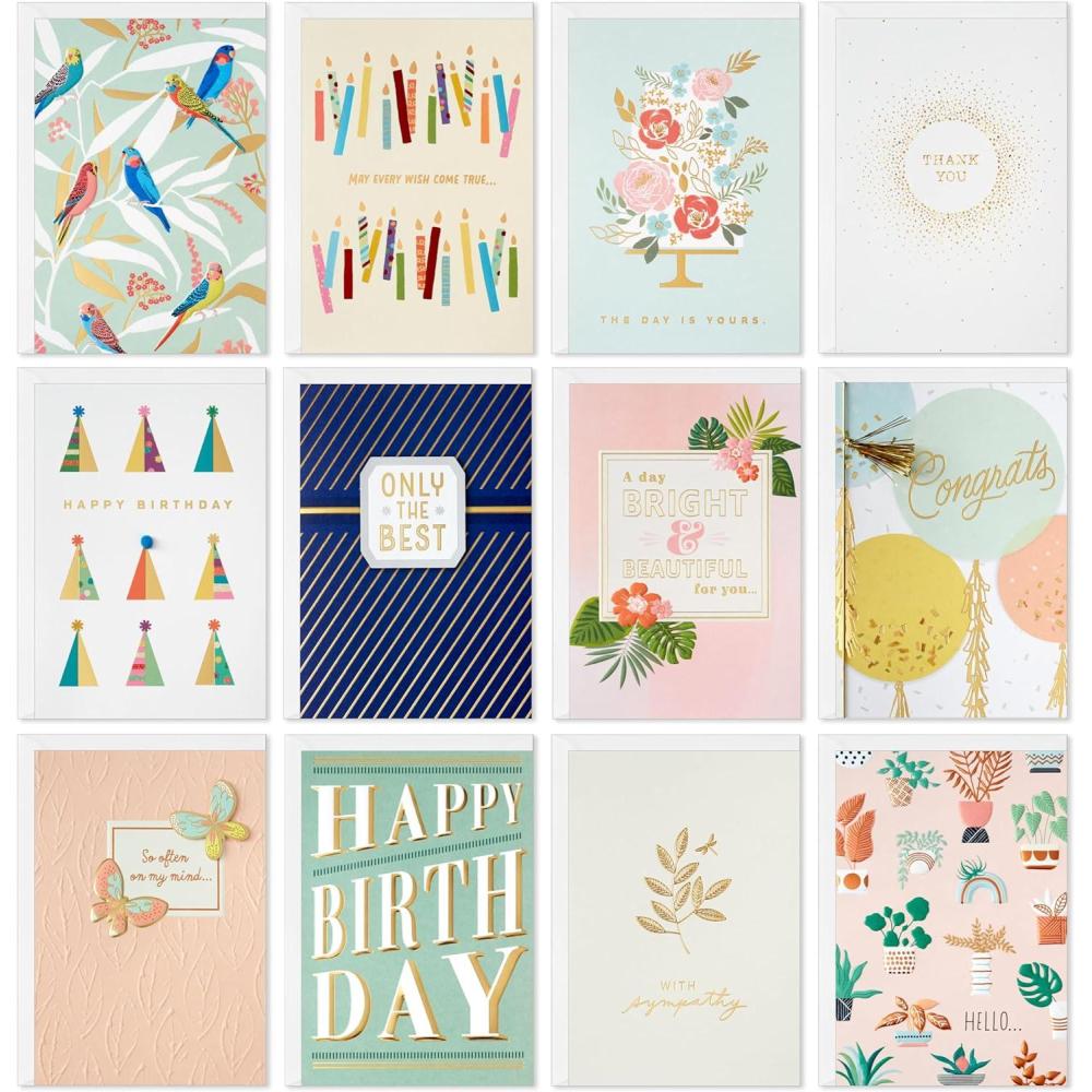 imageHallmark Elegant AllOccasion Card Assortment 12 Cards with Envelopes Refill Pack Card Organizer Box Birthday Thank You Sympathy