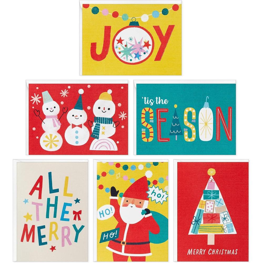 imageHallmark Festive Fun Boxed Christmas Card Assortment 36 Cards and Envelopes Red Green Yellow Snowmen SantaChristmas Cards  36 Pack