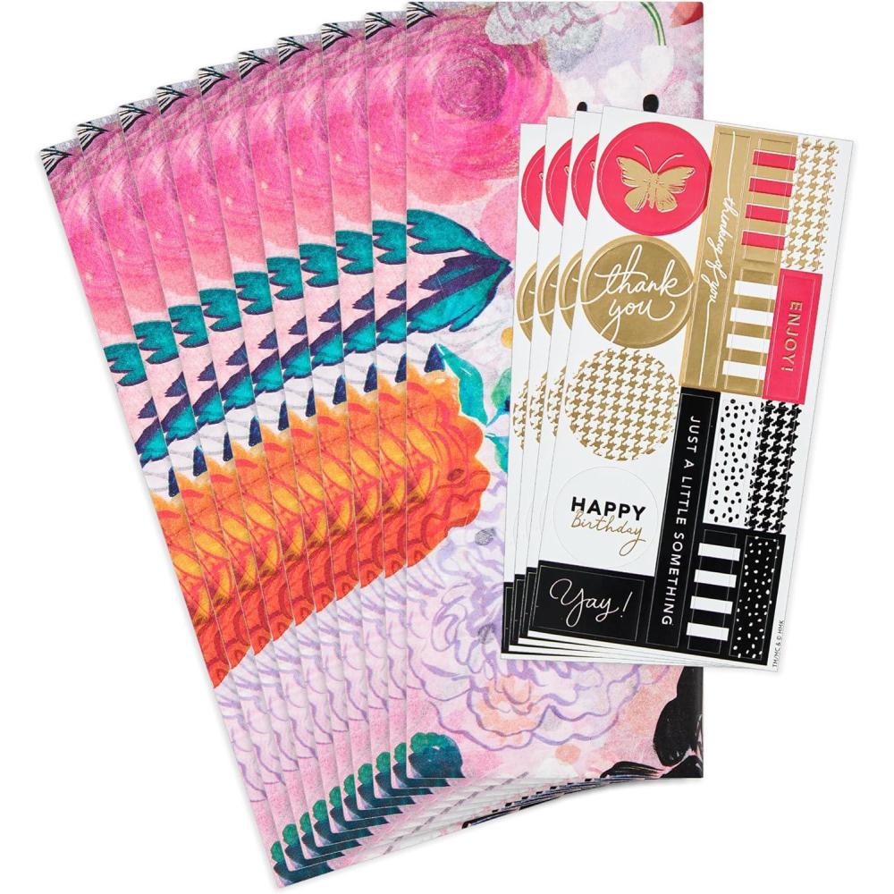 imageHallmark Floral Tissue Paper with Stickers 10 Sheets of Tissue 4 Sheets of Stickers for Birthday Thank You Hostess GiftsFloral