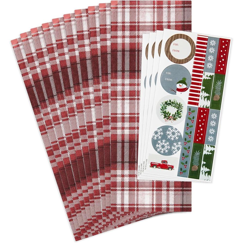 imageHallmark Floral Tissue Paper with Stickers 10 Sheets of Tissue 4 Sheets of Stickers for Birthday Thank You Hostess GiftsPlaid