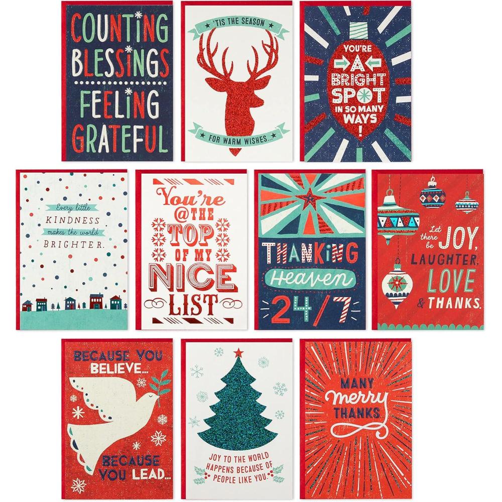 imageHallmark Good Mail Cute Christmas Cards 3 Cards with Envelopes Favorite Bish Smolidays Tons of TinselHoliday Appreciation