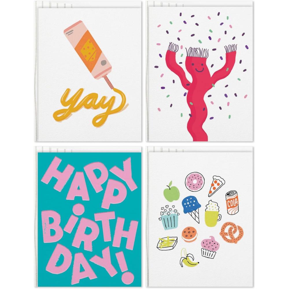 imageHallmark Good Mail Fun Birthday Cards 4 Cards with Envelopes for Friends Coworkers Siblings