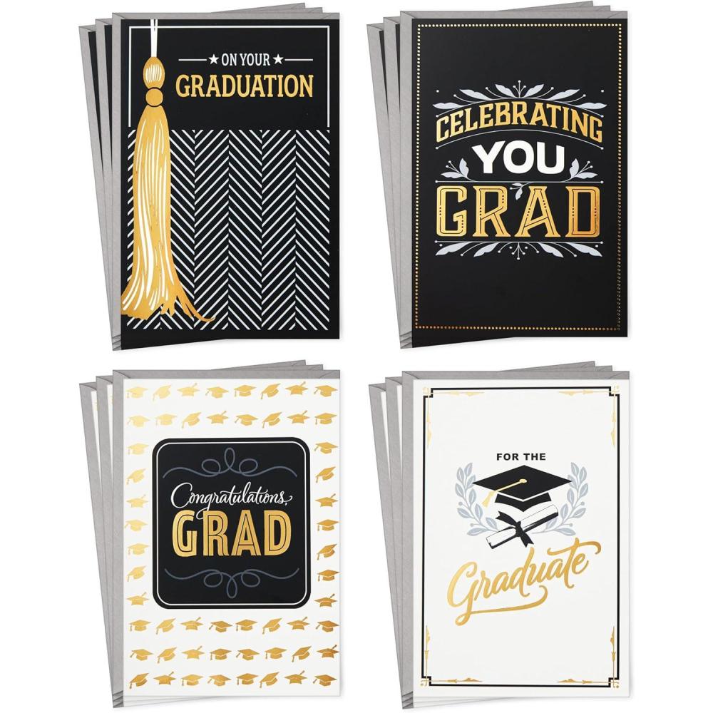 imageHallmark Graduation Cards Assortment Black and Gold Congratulations Grad 12 Cards and Envelopes 4 DesignsCongratulations Grad