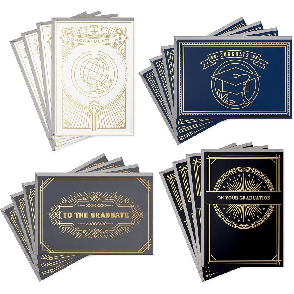 imageHallmark Graduation Cards Assortment Gold Foil Neutrals 16 Cards and Envelopes 4 DesignsBlack  Blue  Grey and Gold