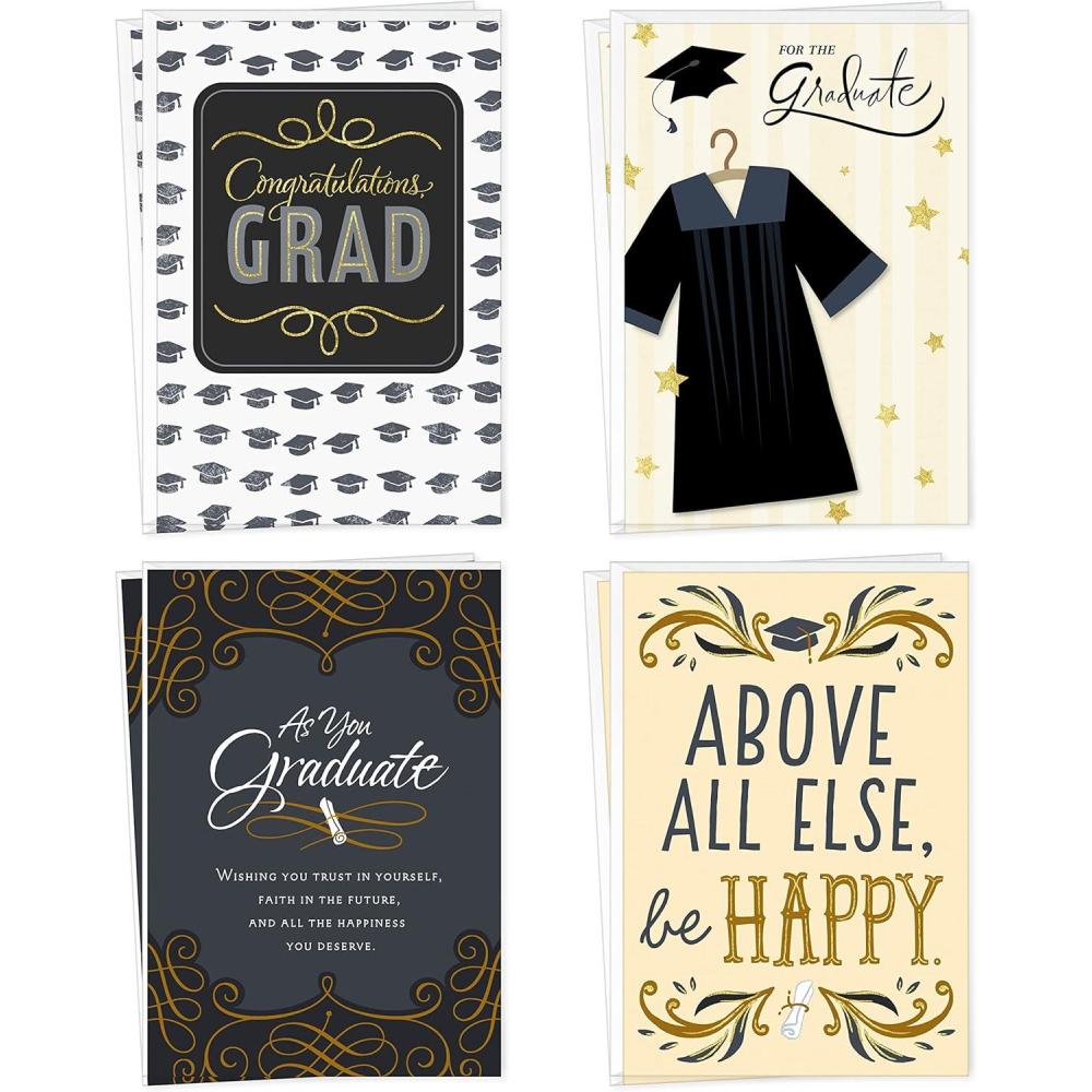 imageHallmark Graduation Cards Assortment Gold Foil Neutrals 16 Cards and Envelopes 4 DesignsGold  Black and Ivory