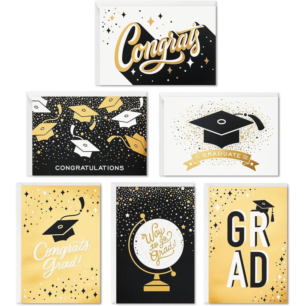 imageHallmark Graduation Cards Bulk Assortment Black and Gold 36 Cards and Envelopes 6 DesignsBlack and Gold Congrats  36 Cards