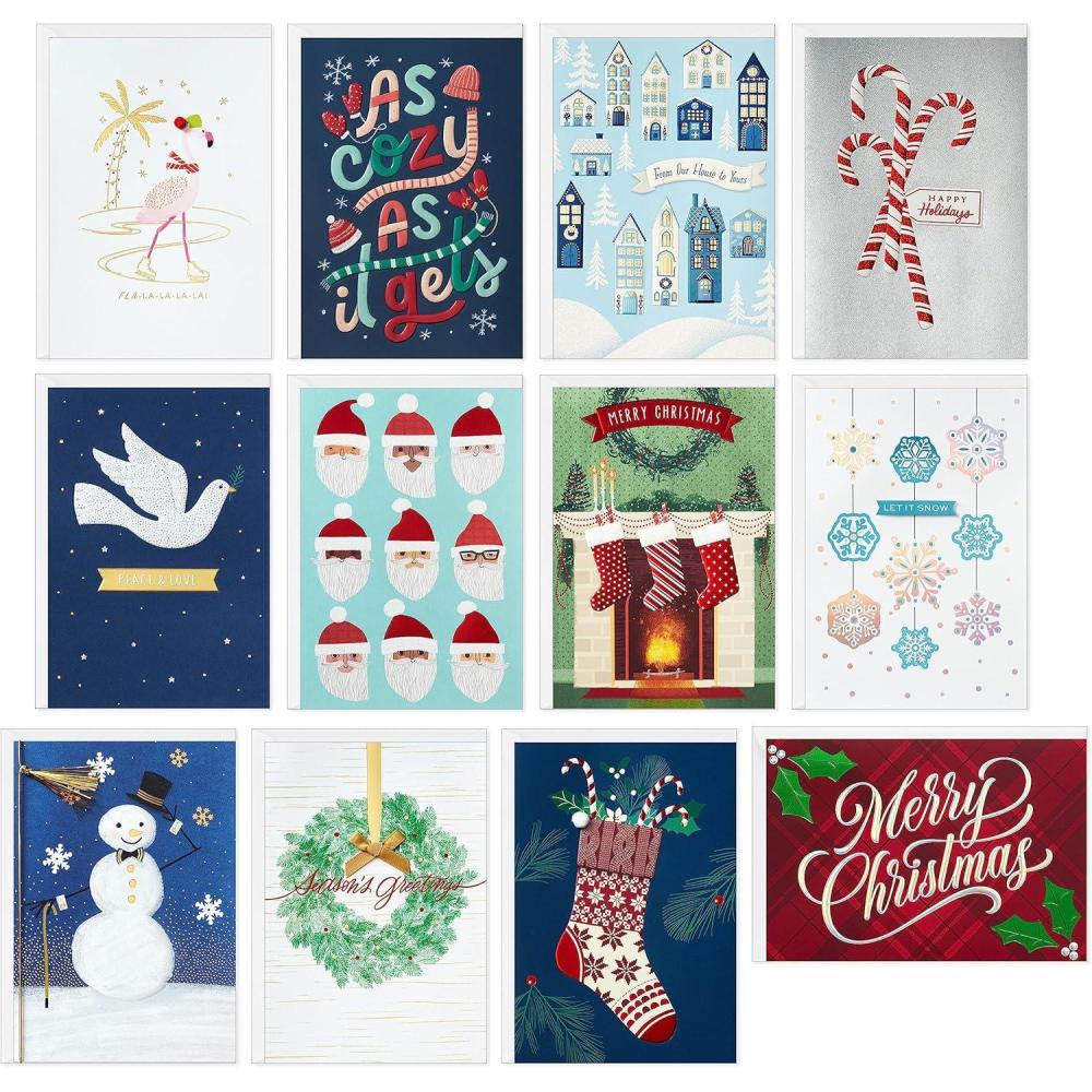 imageHallmark Handmade Christmas Card Assortment 12 Cards and Envelopes Refill Pack Card Organizer BoxHoliday Refill Pack
