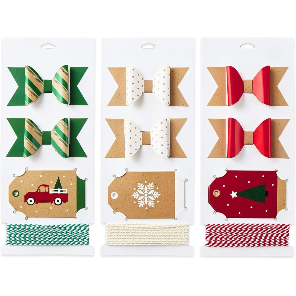 imageHallmark Holiday Gift Wrap Accessory Kit Red Truck Tree Snowflake 6 Gift Bows 12 Gift Tags 9 Yards of Twine  Kraft Red Green WhiteRed  Green  and Kraft