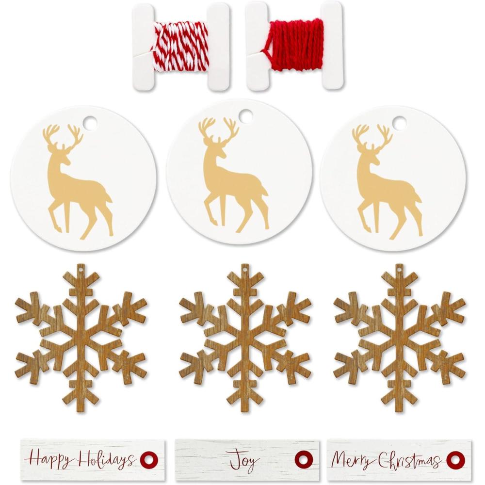 imageHallmark Holiday Gift Wrap Accessory Kit Red Truck Tree Snowflake 6 Gift Bows 12 Gift Tags 9 Yards of Twine  Kraft Red Green WhiteSnowflakes  Deer  String  Red  Natural
