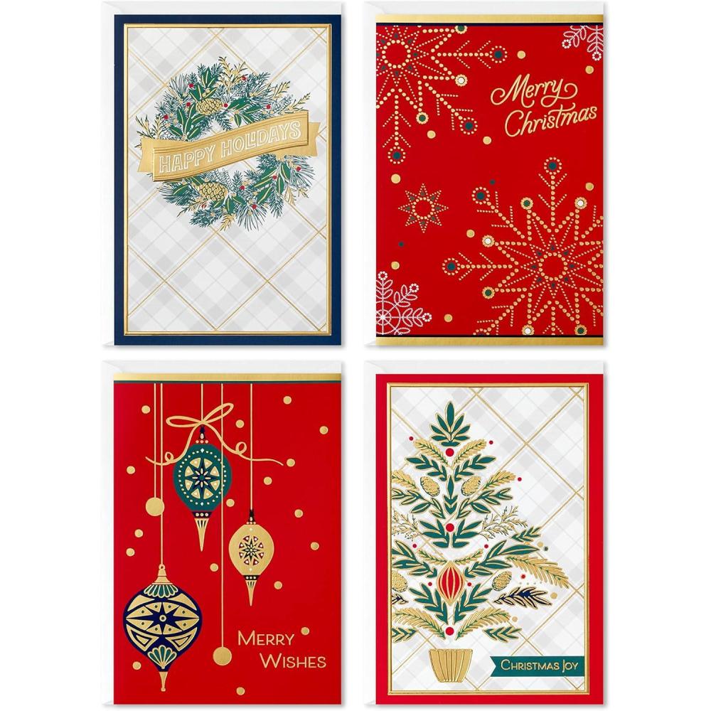 imageHallmark Image Arts Christmas Boxed Cards Assortment Elegant Lettering 4 Designs 24 Cards with EnvelopesClassic Plaid Holiday Card Assortment