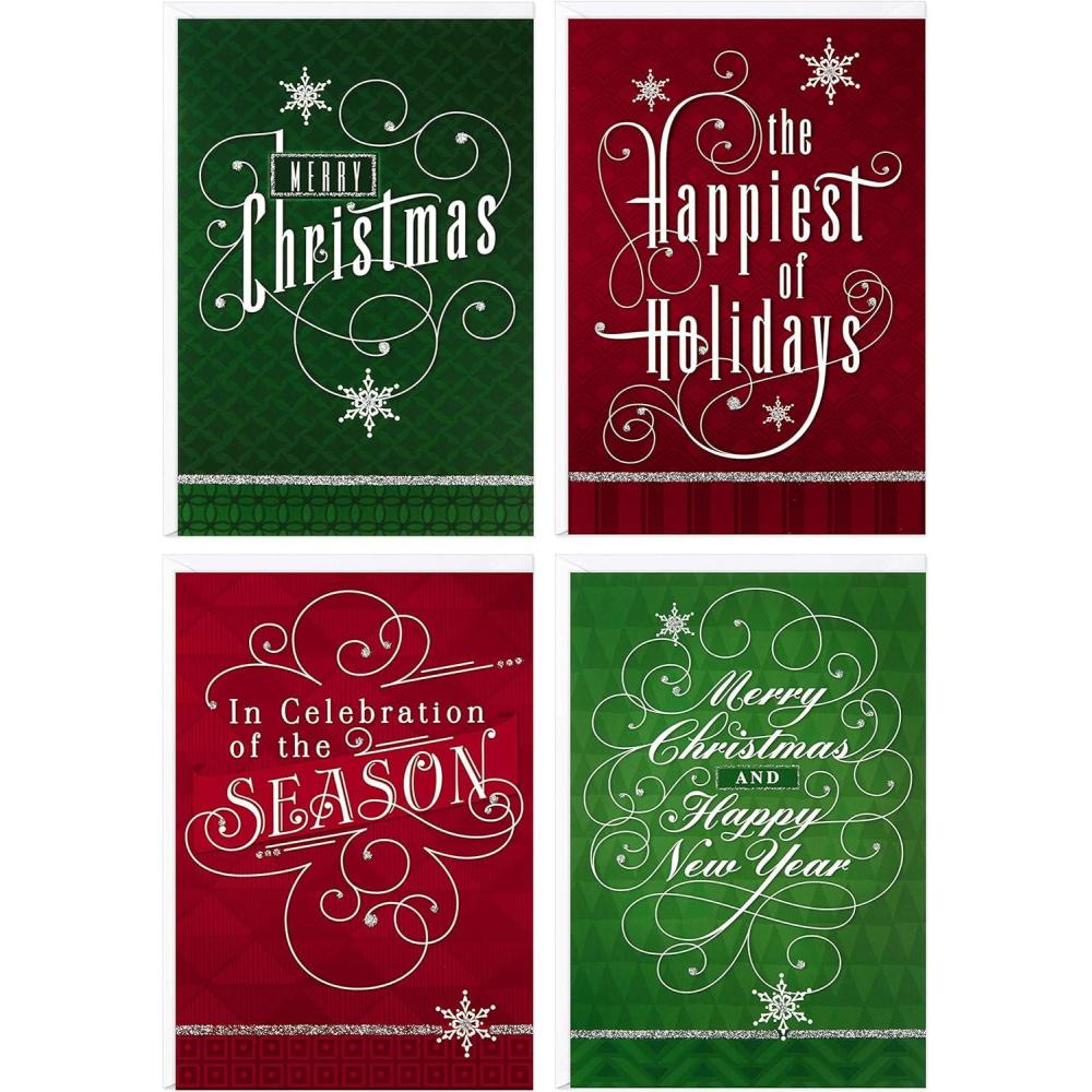 imageHallmark Image Arts Christmas Boxed Cards Assortment Elegant Lettering 4 Designs 24 Cards with EnvelopesRed and Green Elegant Lettering Holiday Assortment