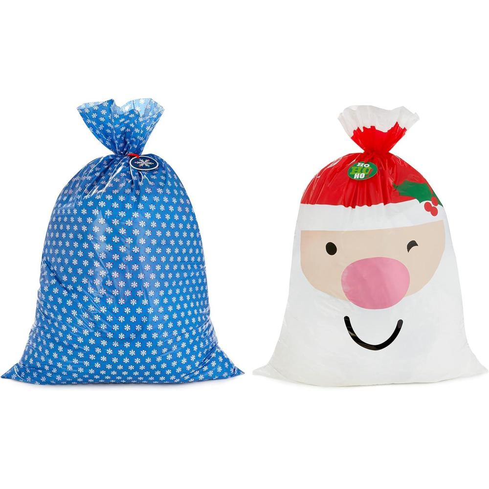 imageHallmark Jumbo Plastic Holiday XL Gift Bags 2 Extra Large Bags Snowflakes on Red Rustic Snowmen for Carryon Luggage Giant Stuffed Animals Bedding SetsBlue  Red  White