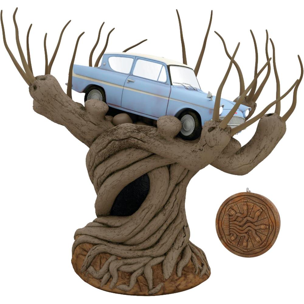 imageHallmark Keepsake Christmas Tree Topper Harry Potter and the Chamber of Secrets Collection Flying Ford Anglia in the Whomping Willow Tree With Light and Sound Gifts for Harry Potter FansHarry Potter