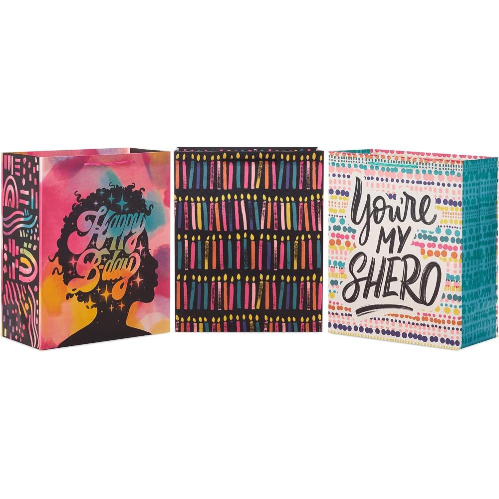 imageHallmark Mahogany 13quot Large Birthday Gift Bag Bundle 3 Bags Happy Birthday Youre My Shero Candles for Mom Sister Daughter Friend Aunt Nana1 Count Pack of 3