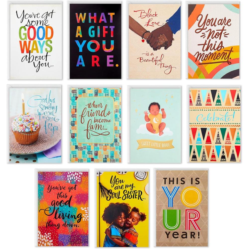 imageHallmark Mahogany All Occasion Cards Assortment 12 Cards with Envelopes Birthday Wedding Encouragement Sympathy Baby Shower Thinking of You Cards