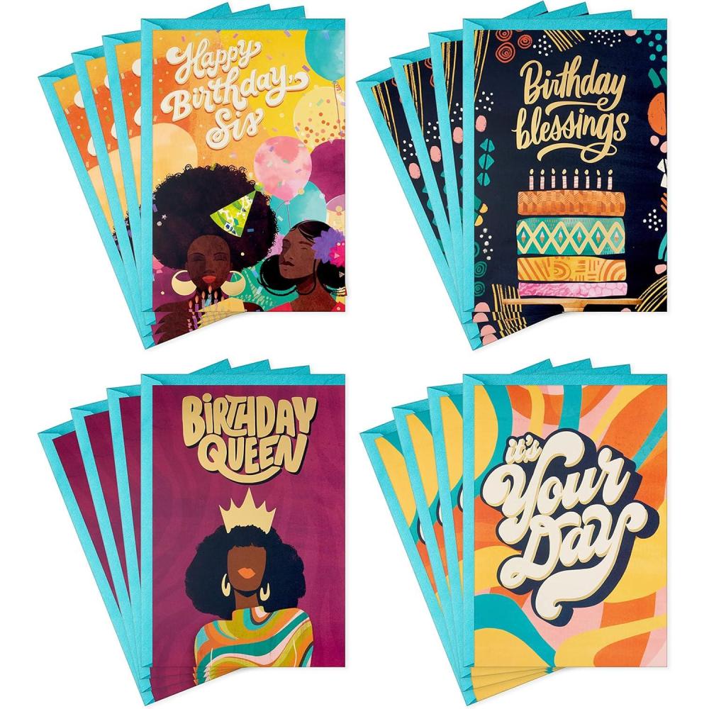 imageHallmark Mahogany Birthday Cards Assortment Birthday Queen 16 Cards with EnvelopesBirthday Queen
