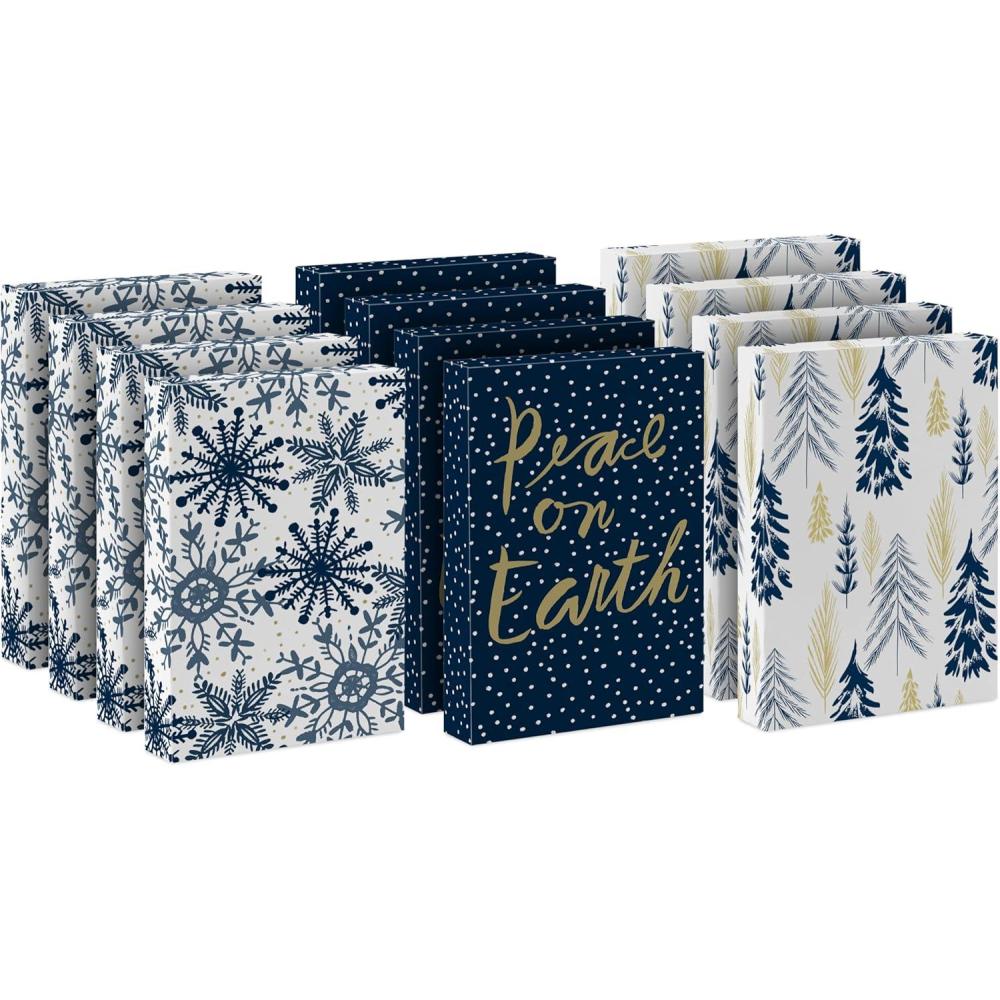 imageHallmark Medium Christmas Gift Boxes with Lids 12 Shirt Boxes White Snowflakes and Stripes on Kraft for Holiday Parties Winter Weddings Bridal Showers1 Count Pack of 12