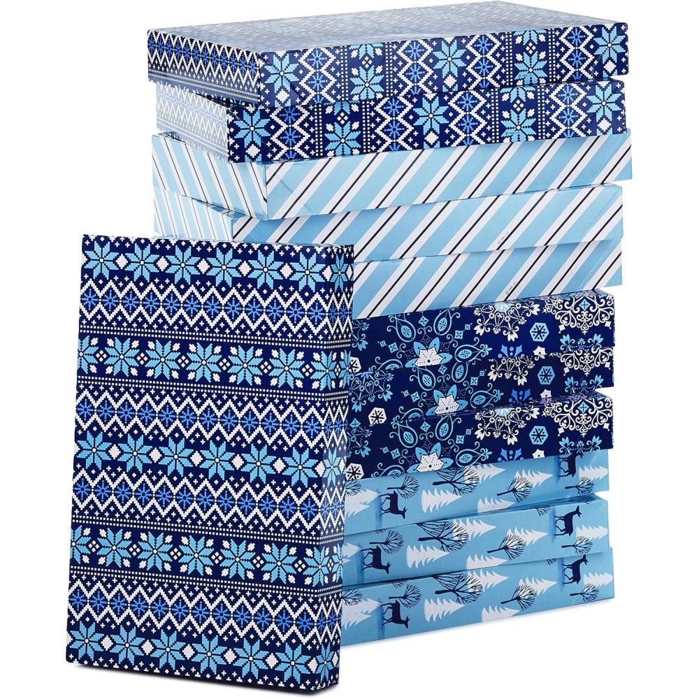 imageHallmark Medium Holiday Gift Boxes with Lids 12 Shirt Boxes 4 Designs Snowflakes Stripes Sweater Pattern Reindeer for Christmas Hanukkah Holiday Parties Hostess Gifts1 Count Pack of 12