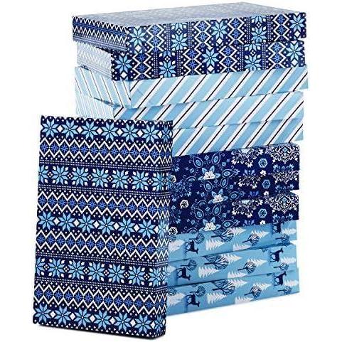 imageHallmark Medium Holiday Gift Boxes with Lids 12 Shirt Boxes 4 Designs Snowflakes Stripes Sweater Pattern Reindeer for Christmas Hanukkah Holiday Parties Hostess Gifts1 Count Pack of 120