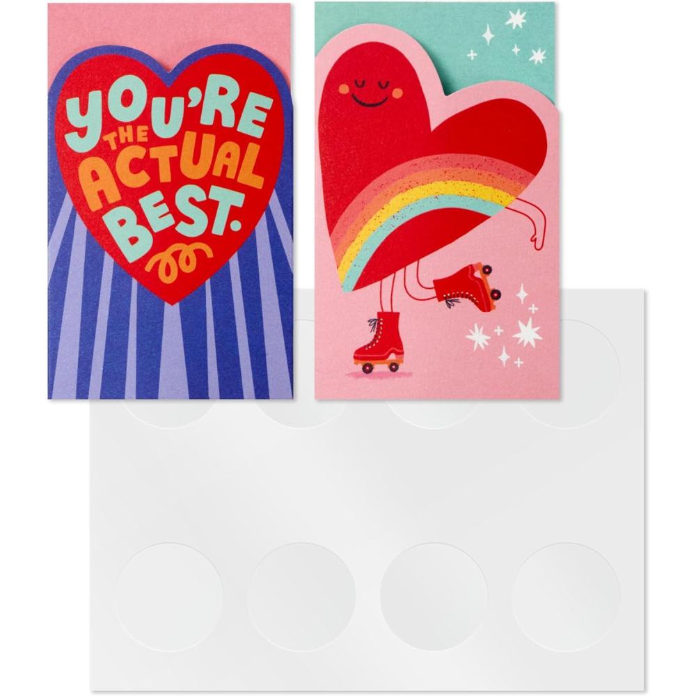 imageHallmark Mini Valentines Day Treat Card Pockets for Kids Hearts and Roller Skates 32 Mini Pocket Notes with Sticker SealsHearts and Roller Skates