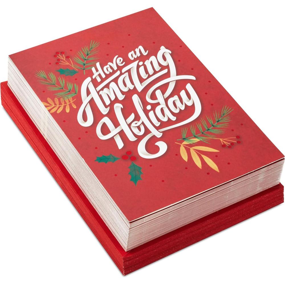 imageHallmark Modern Boxed Christmas Cards Amazing Holiday 40 Cards and 40 Envelopes Evergreen Branches and Holly