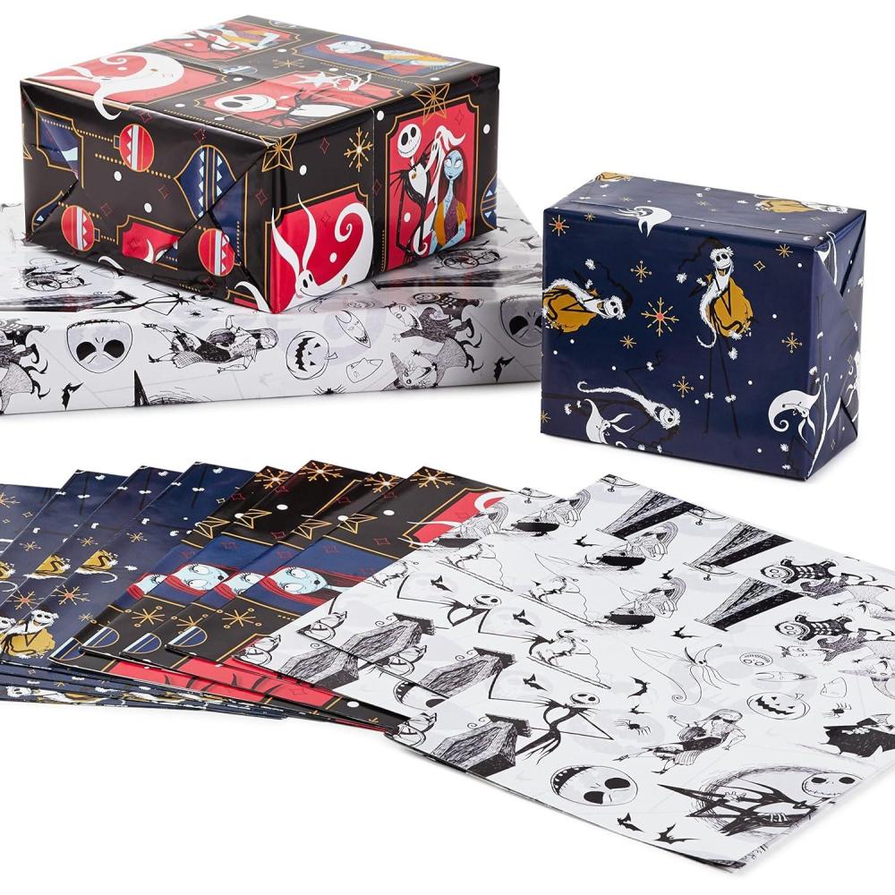 imageHallmark Nightmare Before Christmas Flat Wrapping Paper Sheets with Cutlines on Reverse 12 Folded Sheets for Christmas Birthdays HalloweenWrapping Paper Sheets