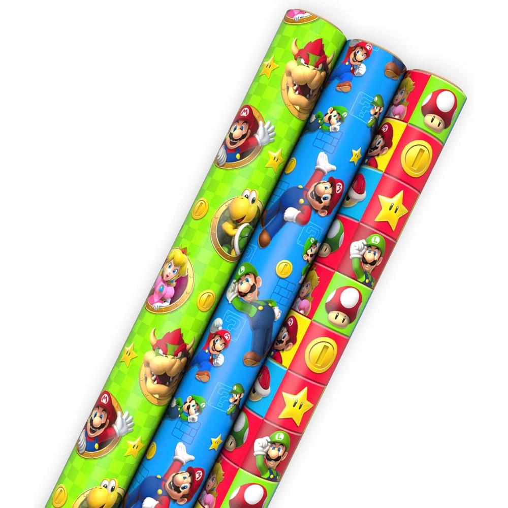 imageHallmark Nintendo Super Mario Brothers Gift Bags 1 Large 1 Extra Large Luigi Princess Yoshi ToadWrapping Paper