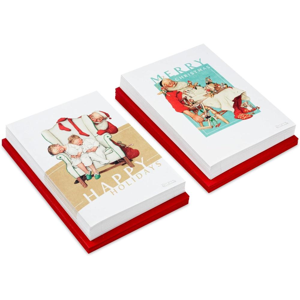 imageHallmark Norman Rockwell Boxed Christmas Cards 40 Cards and 40 Envelopes Snoozing Santa Sleepy Kids