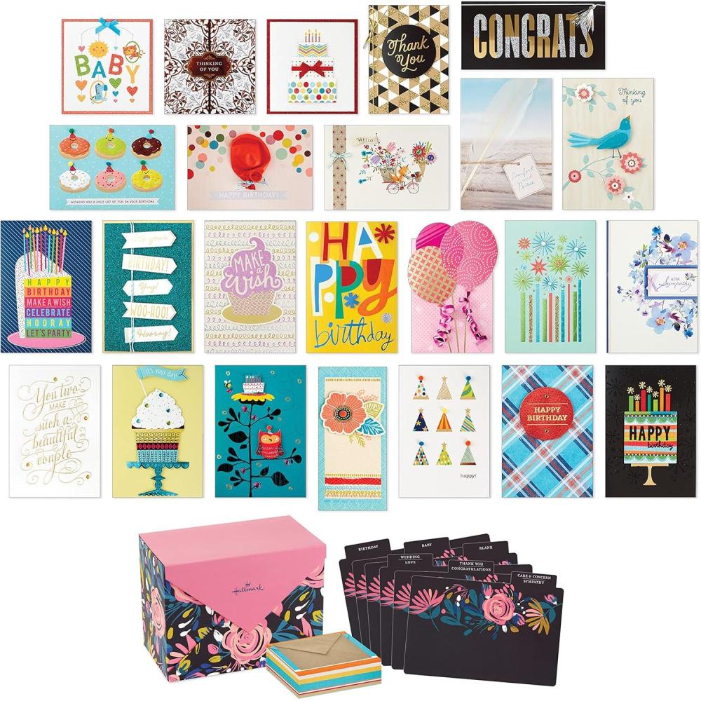imageHallmark Pack of 24 Handmade Assorted Boxed Greeting Cards Modern FloralBirthday Baby Shower Cards Wedding Sympathy Cards Thinking of You Thank You Cards
