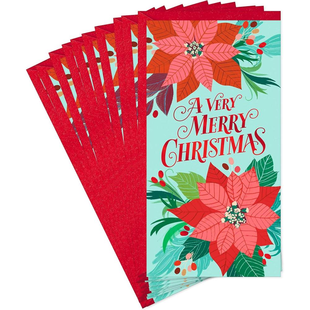 imageHallmark Pack of Christmas Money or Gift Card Holders Very Merry Poinsettias 10 Cards with Envelopes